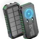 Riapow Solar Charger Power Bank - 27000mAh Wireless Portable Charger Built in 2 Cables - 22.5W Fast Charging Battery Bank with USB C in/Output - PD QC 3.0 Battery Pack Flashlights Outdoor