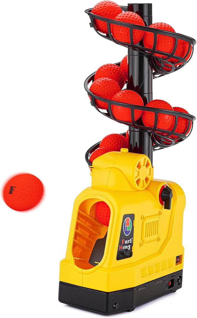 Furlihong 681TPCBH 4 in 1 Baseball Pickleball Tennis Cricket Toss Machine  Auto Oscillation, 4 Distance Gears, Adjustable Stand, Battery/AC/Power Bank Powered, for Beginners