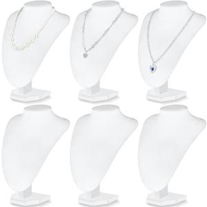 Huquary 6 Pcs Necklace Display Stand Necklace Holder Jewelry Bust Display Stands for Selling Home Store Trade Shows Photography Props Retail(White,Velvet)