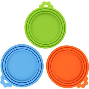 3 Pack Pet Food Can Covers Universal Can Lids Safe/Silicone Dog&Cat Food Can Lid Covers (green+blue+orange)
