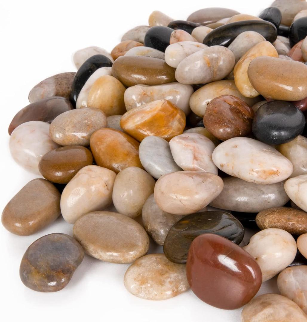 GASPRO 30 Pound River Rocks, Decorative Stones for Walkways, Outdoor Landscaping, Garden, Yard, 1-1 3/4 Inch, Polished Pebbles for Planters, Flower Beds, Vase, Mixed Color