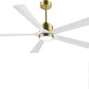 60" Modern Ceiling Fan with Lights and Remote Control, 5 Solid Wood Blades 6-Speed Noiseless Reversible DC Motor, Ceiling Fan for Bedroom Dinning Living Room, Gold Finish with White Blade (60" Ceiling Fan with Light, Gold+White)