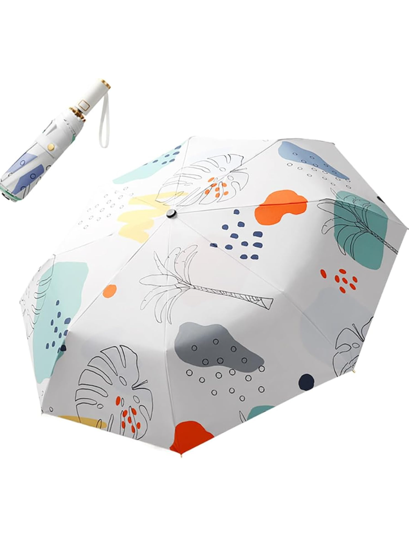 Automatic Folding Umbrella with Wind-Resistant 8 Ribs,37.8 inch Large Coverage, Floral Print Compact Umbrellas for Outdoor Travel