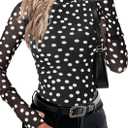 PRETTYGARDEN Women's Long Sleeve Going Out Tops 2026 Spring Y2K Clothes Mesh Floral Fitted Shirts Date Night Outfit (M)
