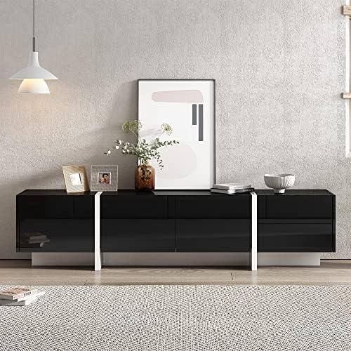 Ball & Cast Contemporary Rectangle Design TV Stand for TVs up to 80", High-Gloss Media Console with Cabinets and 2 Drawers, Modern Entertainment Center for Living Room & Bedroom, Black