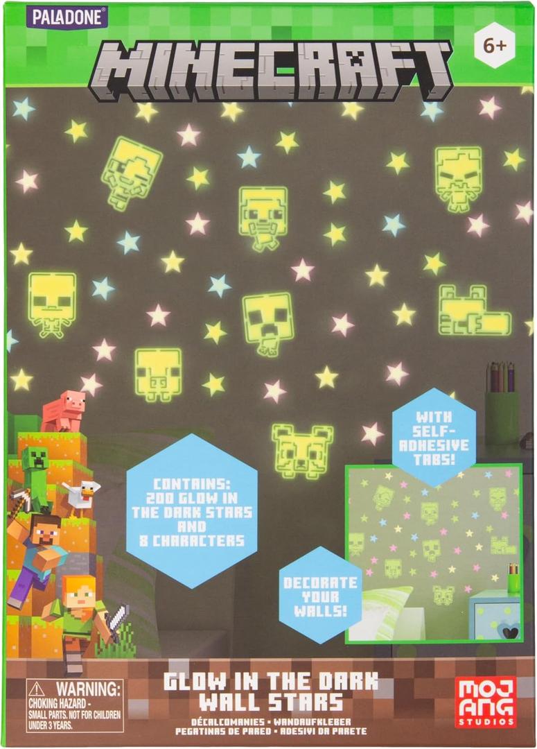 Minecraft Officially Licensed Glow in the Dark Wall Decal Stars, Kids Room Wall Decals, Reusable Decorations, Playroom and Bedroom Gaming Decor and Gift | Paladone.