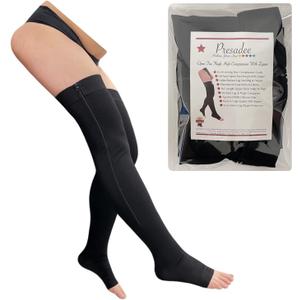 Thigh High Open Toe 20-30 mmHg Firm Compression Leg with YKK Zipper (Black, 3)