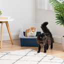 IRIS USA Cat Litter Box XX-Large Open Top with High Sided Walls Tall Scatter Shield Scoop Included Easy Clean Plastic Pan for Big Cats Kittens Multi-Cat Households 30"L x 20"W x 14"H Navy