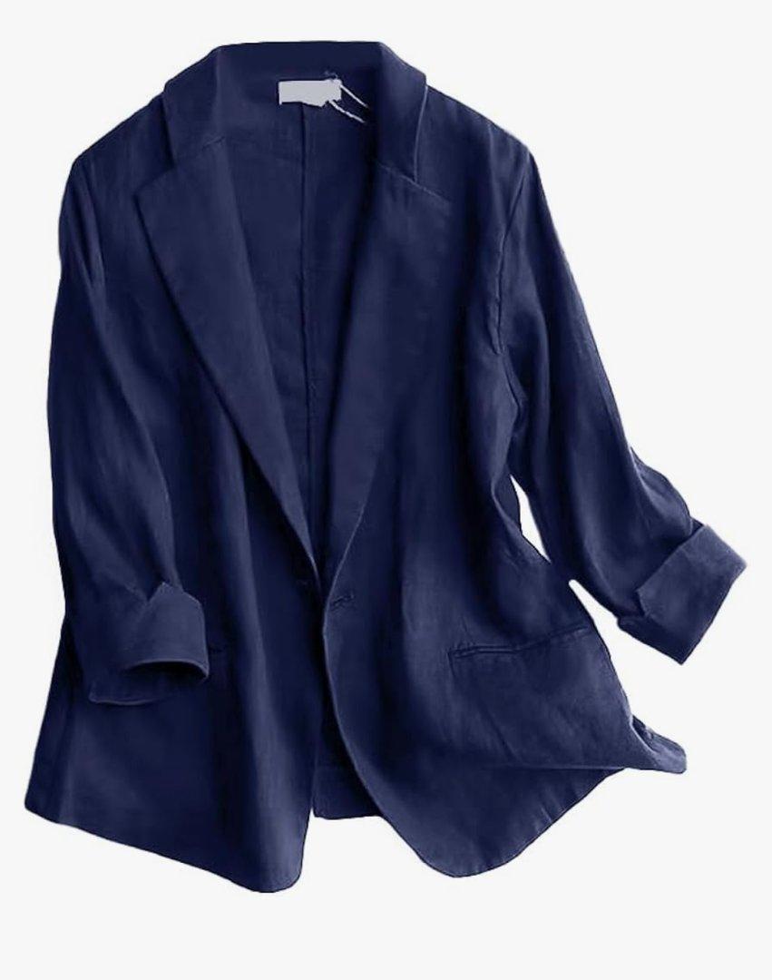 IDEALSANXUN Linen Blazer Women 3/4 Sleeve Lightweight Spring Summer Blazer Jackets L