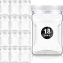 Gerrii 18 Pcs 27 Oz Plastic Storage Jars with Lids, Clear Wide Mouth Square Plastic mason Containers, Paint Storage Containers with Easy Grip Handles, Reusable Wide Mouth Canisters