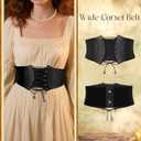 SANSTHS Corset Belt for Women, Vintage Lace-up Waspie Elastic Cincher Waist Dresses Belt for Halloween Costume Parties (Black)