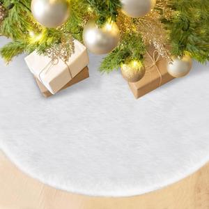 Tree Skirt 48 Inch,White Faux Fur Tree Skirt for 7.5 Ft Tree