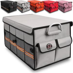 Car Trunk Organizer, Cargo Organizer SUV Trunk Storage Non Slip Bottom Waterproof Collapsible Durable Multi Compartments-(Standard,Gray)