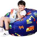 Lukeight Excavator Stuffed Animals Storage Bean Bag Chair Cover - Premium Velvet Organizer with YKK Zipper Holds 60+ Plush Toys, Washable Kids Room Decor (No Filling, Large)