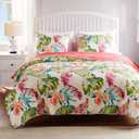 Greenland Home Tropics Palm Leaves Coastal Cotton Blend Quilt Set, 2-Piece Twin/XL, Coral
