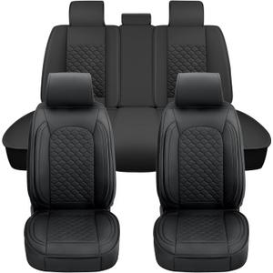 Elantrip Car Seat Cover Full Set Luxury Faux Leather with Diamond Quilted Design, Waterproof, 5mm High Elasticity Foam Suitable for Cars Trucks and Suvs Black