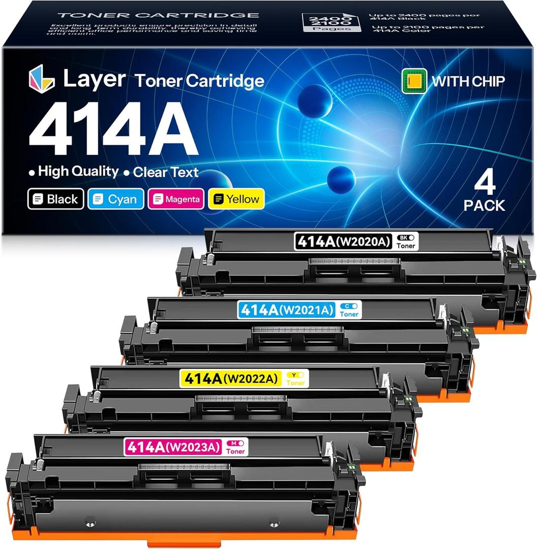 414A Toner Cartridges(with Chip) Compatible 414A W2020A Replacement for HP 414A Color Pro MFP M479fdw M479fdn M454dw M454dn M479 M454 Toner Printer(4 Pack)