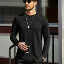 COOFANDY Mens Cotton Hipster Hip Hop Longline Crewneck T Shirts Casual Long Sleeve Tees Curved Hem Gym Shirts (Black)