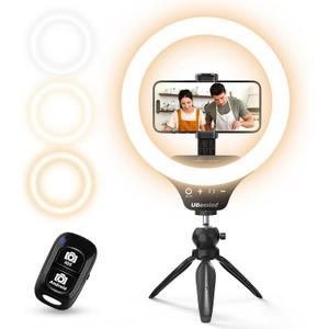 UBeesize 10" Selfie Ring Light with Tripod Stand & Cell Phone Holder, Dimmable Desktop LED Circle Light for Live Streaming/Makeup/YouTube/TIK Tok, Compatible with iOS and Android Phones Black