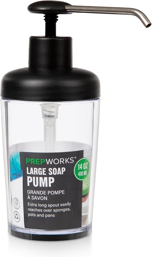 PrepWorks Soap Pump 14 oz  Stainless Steel Dispenser for Liquid Soap, Lotion, or Sanitizer, Easy-to-Use, BPA-Free