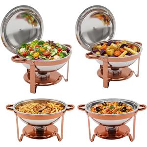 4-Pack Rose Gold Chafing Dishes for Buffet – 6QT 304 Stainless Steel Complete Food Warmer Set with Lids, Water Pans & Fuel Holders, Ideal for Weddings, Parties & Events