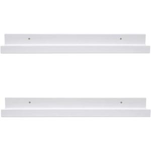 AZSKY White Floating Shelves Wall Mounted Set of 2, 24 Inch Picture Ledge Shelf for Storage Bedroom Bathroom Kitchen Living Room Office Modern Rustic Style Display Shelves (Solid Pine Wood)