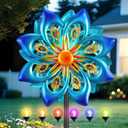 Solar Wind Spinners Outdoor - H60xW13 Metal Yard Art Kinetic Wind Spinners with Colorful LED Crackle Ball, Peacock-Style Windmill for Yard Lawn Garden Decor, Gardening Gifts for Women