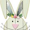 Easter Bunny Decorations for Front Door Decor, Cute Wooden Rabbit Sign Easter Wall Hanging Plaque Art, Hanger for Home Outdoor Porch Spring Indoor Garden