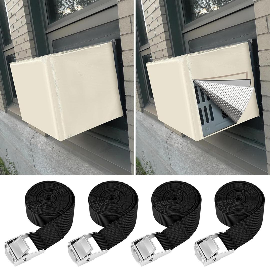 Ribbonlic 2 Pack Window Air Conditioner Cover for Outside Winter Windproof 3 Layer Insulation Window Air Conditioner Freeze Protection Cover for Outdoor Ac Unit(21" w X 16" d X 15" h,Beige)