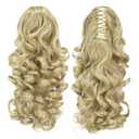 SWACC 12-Inch Short Screw Curls Claw Ponytail Extensions Synthetic Drawstring Curly Hairpiece Jaw Clip Hair Extension (Dark Honey Blonde/Bleach Blonde Mixed- 16/613)