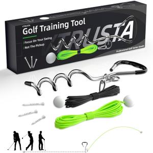Golf Swing Trainer with 2 Golf Swing Ball & Rope, Golf Training Aid for Backyard, 3 Calibrated Golf Stakes to Analyze 50 Feet of Golf Training Balls Flight, Home Outdoor Golf Swing Practice