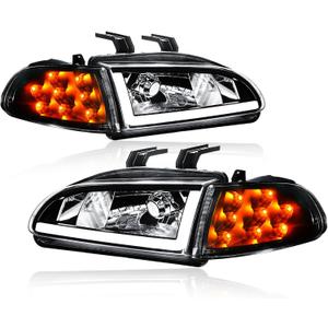 for 1992-1995 Honda Civic Coupe Hatchback Front Right Left Headlights w/LED DRL Assembly Black Housing