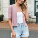 Newshows Womens Cropped Cardigan Sweaters 2025 Summer Lightweight Short Sleeve Bolero Shrug Hollow Out Button Down Tops (Purple, XL)