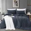 Queen Size Duvet Cover - 3 Piece Bedding Set (1 Duvet Cover & 2 Pillow Cases) Soft Prewashed Comforter Cover w/Zipper Closure & Corner Ties - No Comforter (90" X 90", Charcoal Blue)