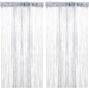 2 pcs Decorative Door String Curtain, 39 x 79 inch Hanging Wall Panel Fringe Window Room Divider Blind for Window Entrance Closet Wedding Coffee House Bedroom Privacy Decor (COLOR:Silver Grey)