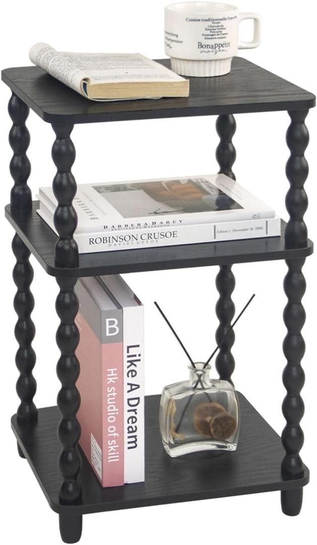 Fultyle Side Table, Small End Table with Storage Shelf, Vintage Nightstand Bedside Table for Living Room, Bedroom, Office and Small Spaces (Black)