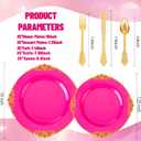 125PCS Hot Pink Plastic Plates - Pink Disposable Plate - Elegant Party Plates with Gold Plastic Silverware Sets for 25 Guests for Wedding & Birthday Party & Baby Shower