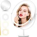 Makeup Mirror with Lights, 1x/10x Vanity Mirror with Lights and Magnification, Large Round Vanity Mirror with Stand, 3 Color Modes, Brightness Adjustable, Smart Touch Control, 13 Inches Diameter