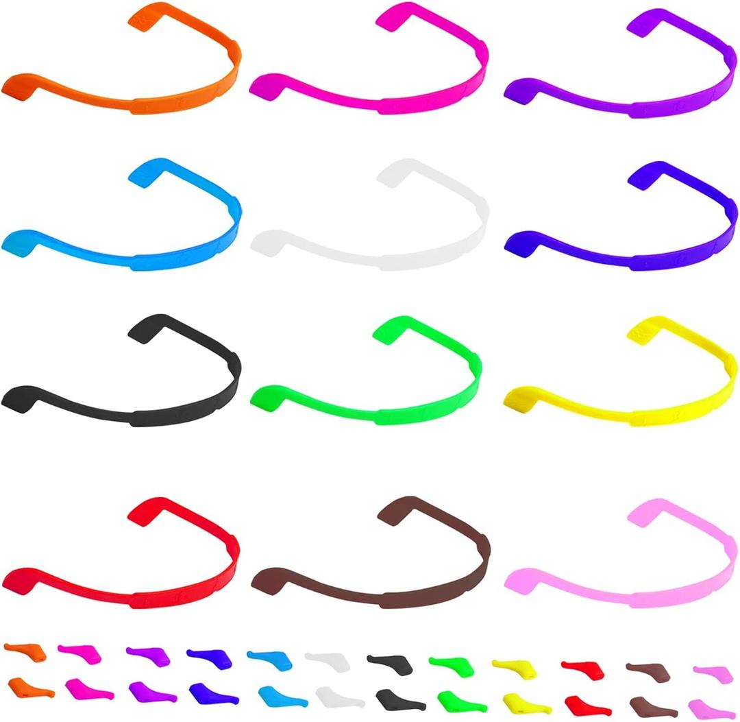 WSYUB 12 Pcs Kids Silicone Glasses Straps, Anti-Slip Kids Sports Eyeglasses Sunglasses Strap, Glasses Band Holder, Soft Elastic Eyewear Retainers, 8.4inch, 24 Pieces (Medium Size for Big Kids, 12 Multicolors)