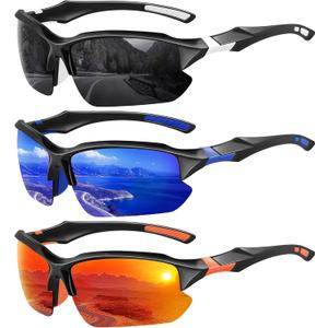 XVXV 3 Pack Polarized Sports Sunglasses for Men, UV Protection Half Frame Sunglasses Comfortable for Running Cycling Driving