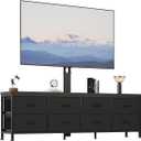 63 Inch Dresser TV Stand with Mount, Long Fabric Dressers Entertainment Center with 8 Drawers, Black Media Console Table for Living Room Bedroom
