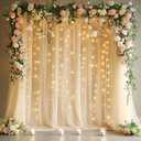 Fomcet Tulle Backdrop Curtains with Lights String 10FT X 8FT Champagne Sheer Curtain with Lights Tulle Curtains Backdrop for Wedding Birthday Party Photo Shoot (2 Panels 5x8FT)