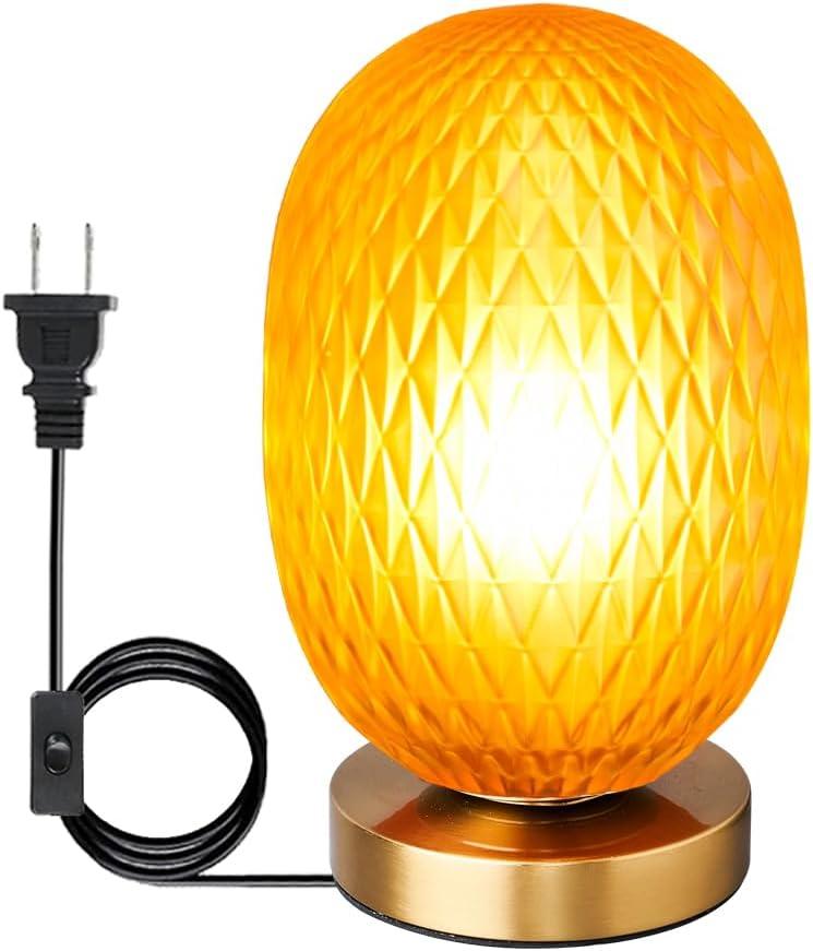 Modern Globe Glass Table Lamp Mid-Century Industrial Dimmable Touch Control Desk Lights 3 Brightness Levels Glass Small Decor Nightstand Lamps for Bedroom Living Room Study (Amber)