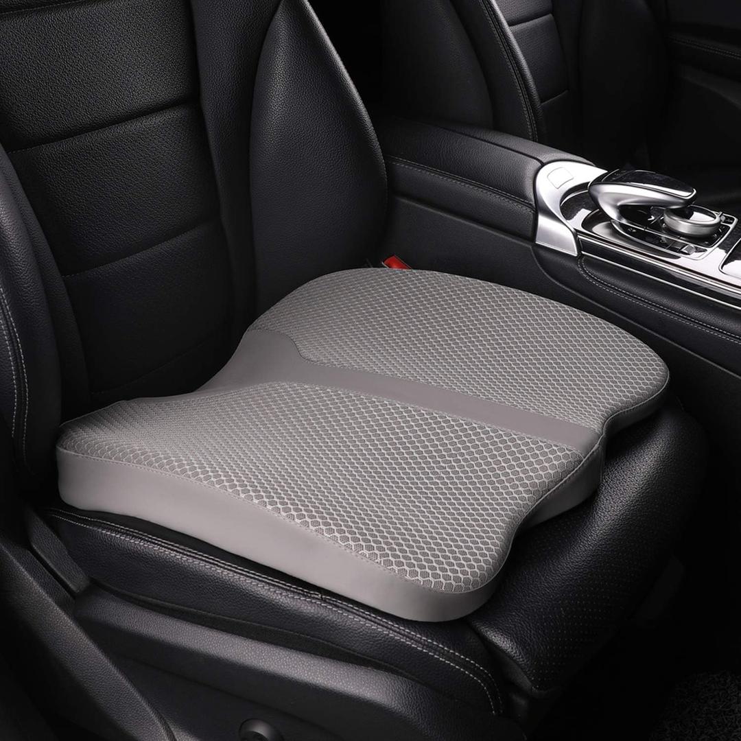 Car Seat Cushion - Comfort Memory Foam Seat Cushion for Car Seat Driver, Tailbone (Coccyx) Pain Relief, Car Seat Cushions for Driving (Gray) (Grey)