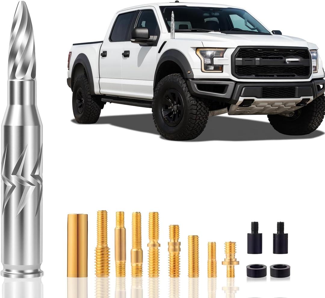 5.5in Chrome Bullet Antenna 50 Cal Truck Antenna Fittings Fit for Ford F150 F250 F350 Raptor/Dodge RAM 1500 2500 3500/Chevrolet Silverado & GMC Majority Short Replacement Antenna (Chrome)