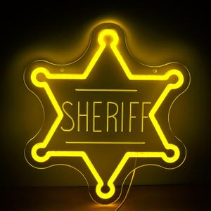 Sheriff Badge Neon Signs for Wall Decor,Western Deputy Sheriff Badge LED Lights for Kids Room,Cowboy Police Sheriff Badge Neon Lights for Man Cave