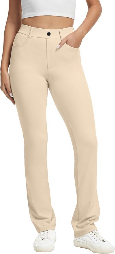 VIMPEP Women’s Stretchy Yoga Dress Pants High Rise Straight Leg with Pockets Casual Petite - Medium