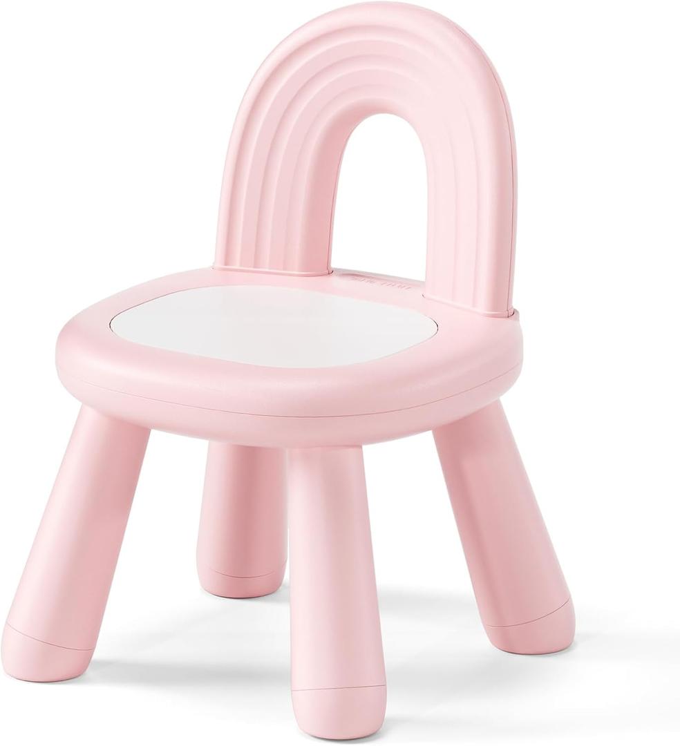 KidBloom Toddler Chair, Sturdy Anti-Tip Kids Chair, Lightweight Small Plastic Child Chair for Toddlers 1-3, Rainbow Backrest Ergonomic Design, Pink