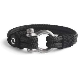 Mens Rope Bracelet - Stainless Steel Silver Shackle, Extremely Durable and Scratch Resistant Waterproof Paracord, Handmade, Nautical Wristband for Men (RoyalBlack)