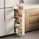 KLM 4 Tier White Slim Storage Cart with Handle, Slide Out Storage Rolling Utility Cart for Kitchen, Laundry, Narrow Places